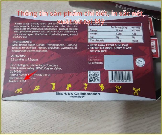 Hộp kẹo Hamer chính hãng 32 viên - 5 cạnh có chữ Hamer trắng dập nổi