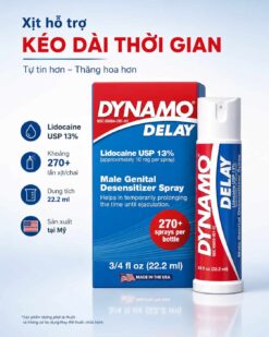 Chai xịt Dynamo Delay chính hãng Mỹ – Lidocaine USP 13% hỗ trợ kéo dài thời gian