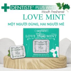 Hộp Kẹo bạc hà Love Mint Dentiste chính hãng Thái Lan đặt trên bệ gỗ - Nhà thuốc Trung Thắng