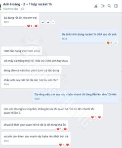 Tin nhắn review của khách hàng Anh Hoàng phản hồi tích cực về Rocket 1H chính hãng Mỹ - Nhà thuốc Trung Thắng