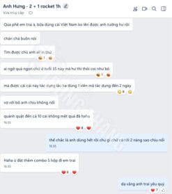 Tin nhắn review của khách hàng Anh Hưng đánh giá tốt về Rocket 1H chính hãng Mỹ - Nhà thuốc Trung Thắng