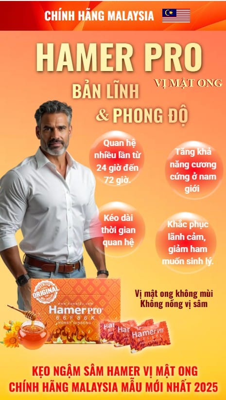 Kẹo Hamer Pro mật ong — phiên bản Malaysia vị dịu, hộp 33 viên
