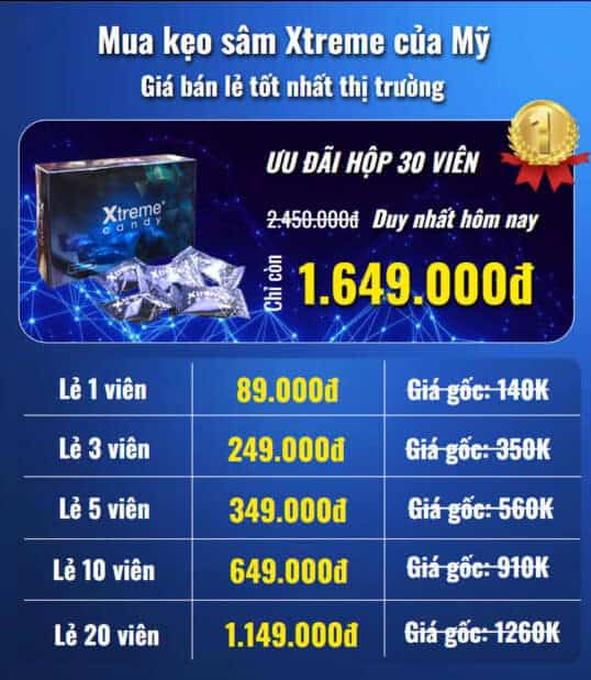 Bảng giá kẹo sâm Xtreme Candy 2025