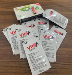 Tem ngậm Vinix chính hãng Hàn Quốc hộp cùng nhiều gói tem trải ra - Nhà thuốc Trung Thắng