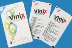 Tem ngậm Vinix chính hãng Hàn Quốc hộp cùng gói tem in thông tin sản phẩm - Nhà thuốc Trung Thắng