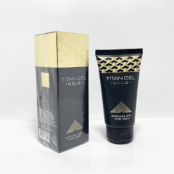 Hộp giấy Titan Gel Vàng Gold chính hãng Nga dựng đứng bên cạnh tuýp gel - Nhà thuốc Trung Thắng