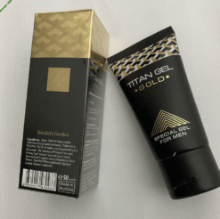 Mặt trước hộp Titan Gel Vàng Gold chính hãng Nga đặt cạnh tuýp gel - Nhà thuốc Trung Thắng