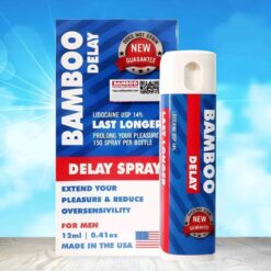 Hộp và chai xịt Bamboo Delay chính hãng trên nền xanh tươi sáng - Nhà thuốc Trung Thắng