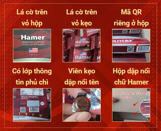 Chi tiết bao bì Kẹo Sâm Hamer Mỹ 2026 - Hộp đỏ cao cấp có mã QR chống giả